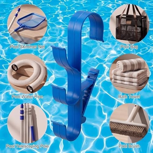 4 Pack Pool Pole Hanger with 3 Hooks, Adjustable Poolside Organizer for Above Gr