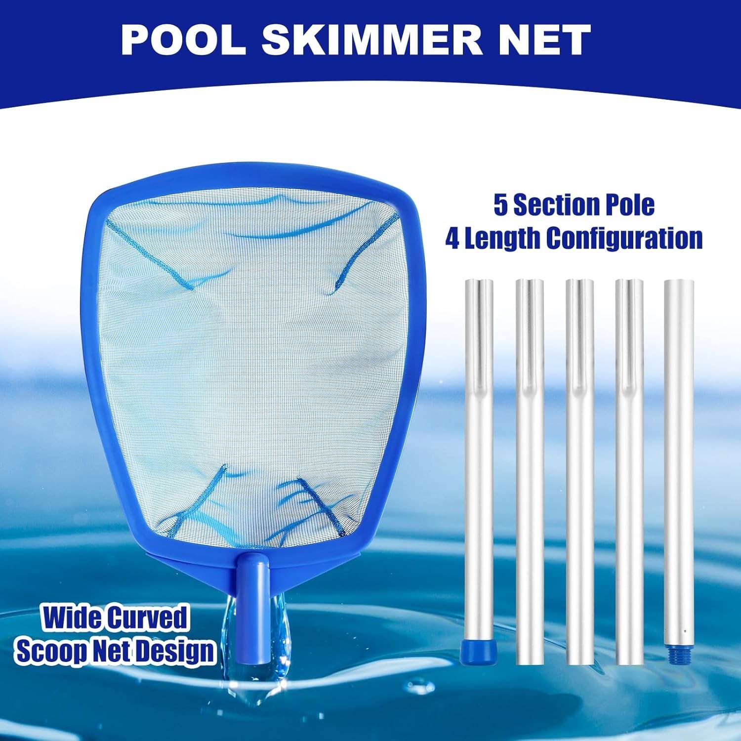 Pool Skimmer – Pool Skimmer Net with 5 Section Adjustable Telescopic Aluminum…