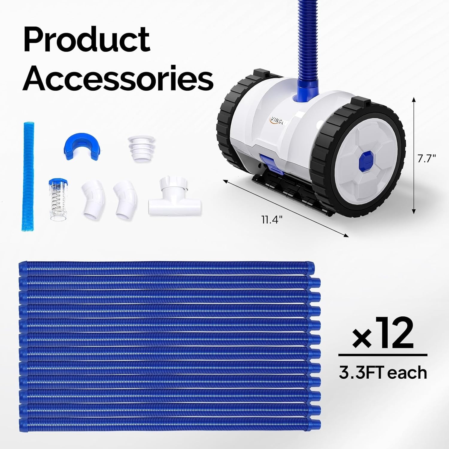 Automatic Pool Vacuum Cleaner Wall-Climbing Suction Pool Sweeper 40FT Hose