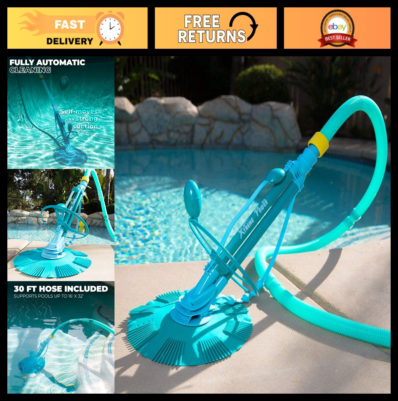 Automatic Pool Cleaner Vacuum – High Flow Side Suction, Wall Climb, In-Ground/Ab