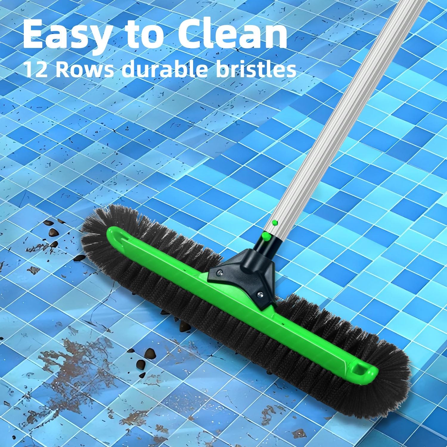 20&Prime; Heavy Duty Pool Brush with Soft Bristles for Fast Cleaning Walls & Floors