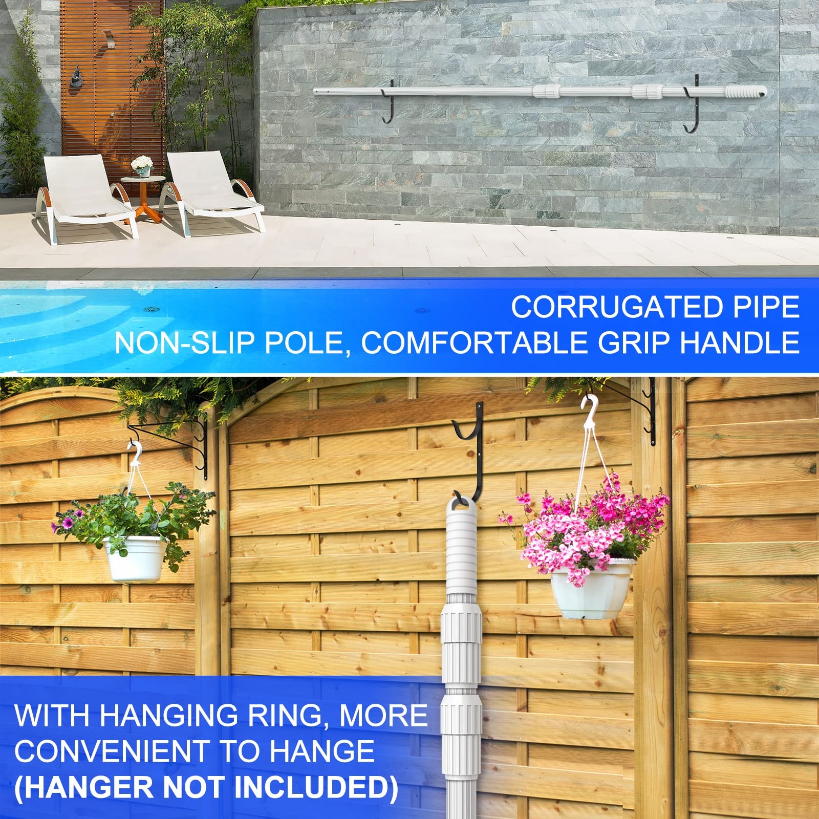 Telescopic Pool Cleaning Pole 16.5 ft – Heavy Duty Aluminum for Skimmer & Rake