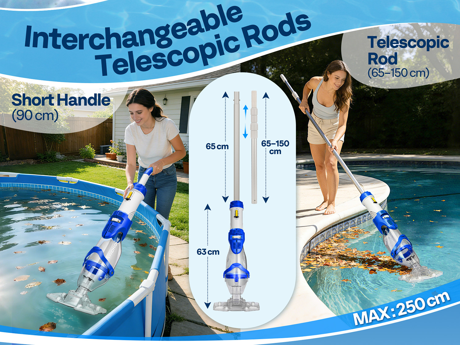 Cordless Pool Vacuum Cleaner 40W Quiet 19GPM 75min Battery 8.2FT Pole 2.6LFilter