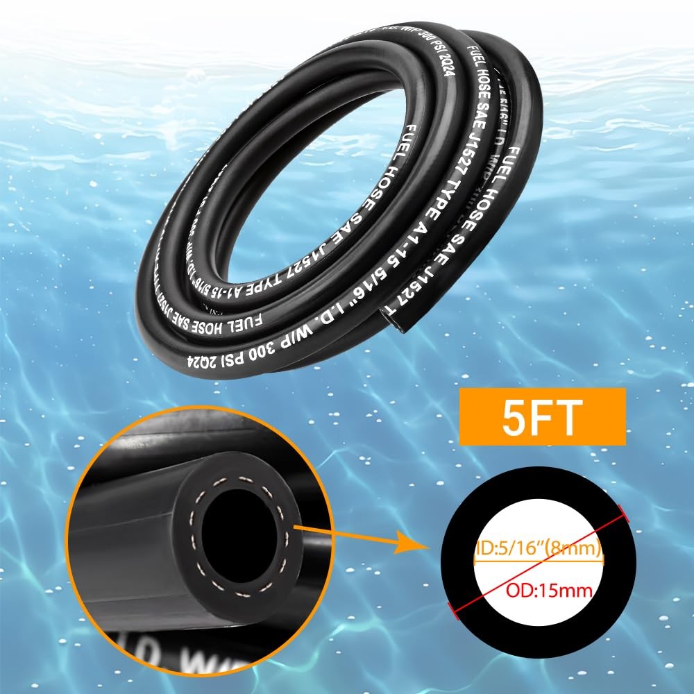 3/8&Prime; Marine Fuel Hose Feed Line Rubber SAE J1527 Standards 8 Marine Fuel Hose