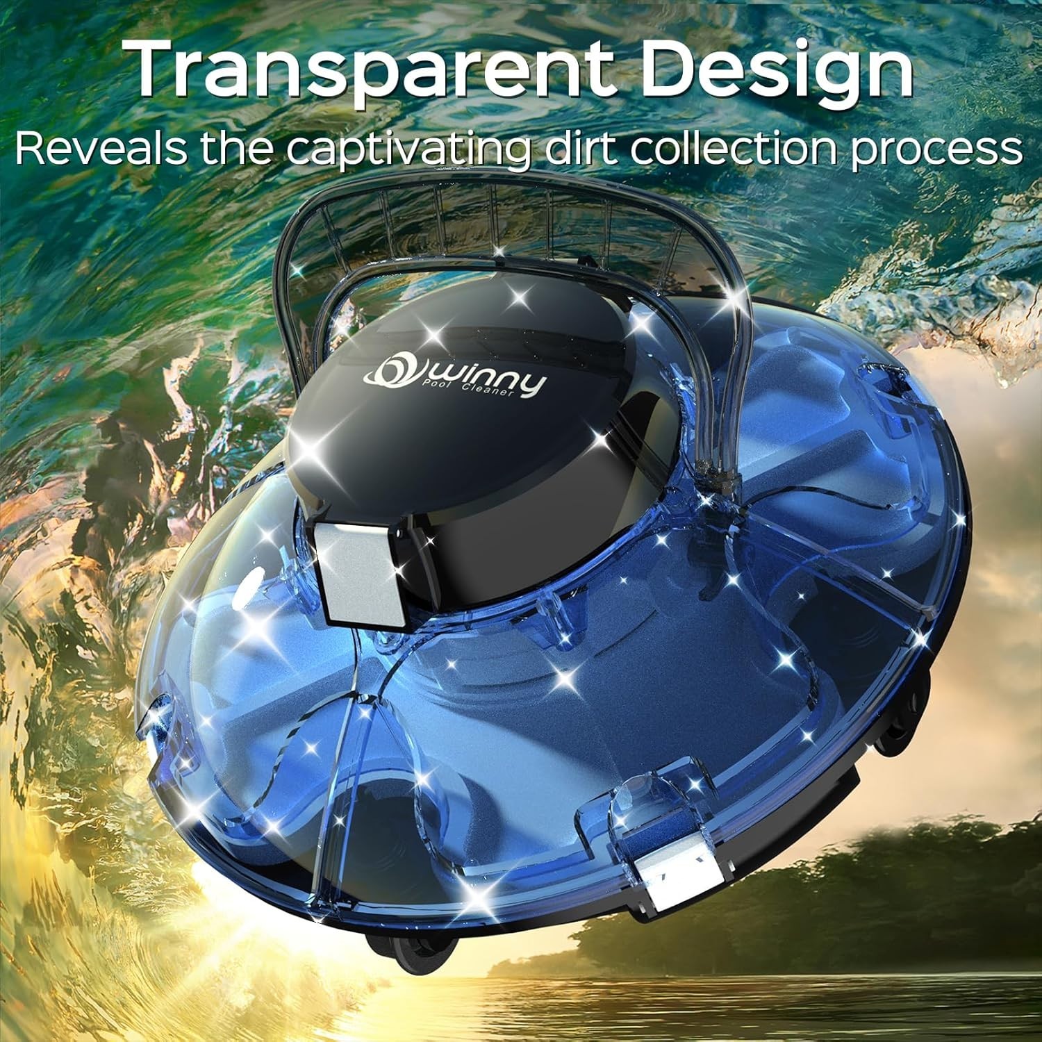 Cordless Robotic Pool Vacuum, Self-Parking Technology, Portable, Clear Blue