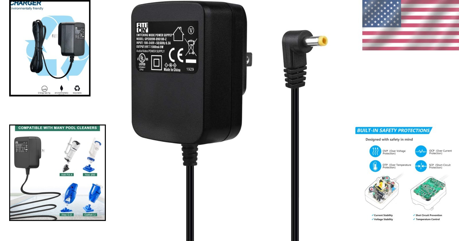 Listed AC/DC Adapter for Catfish Pool Cleaners – 9V Power Supply Safety