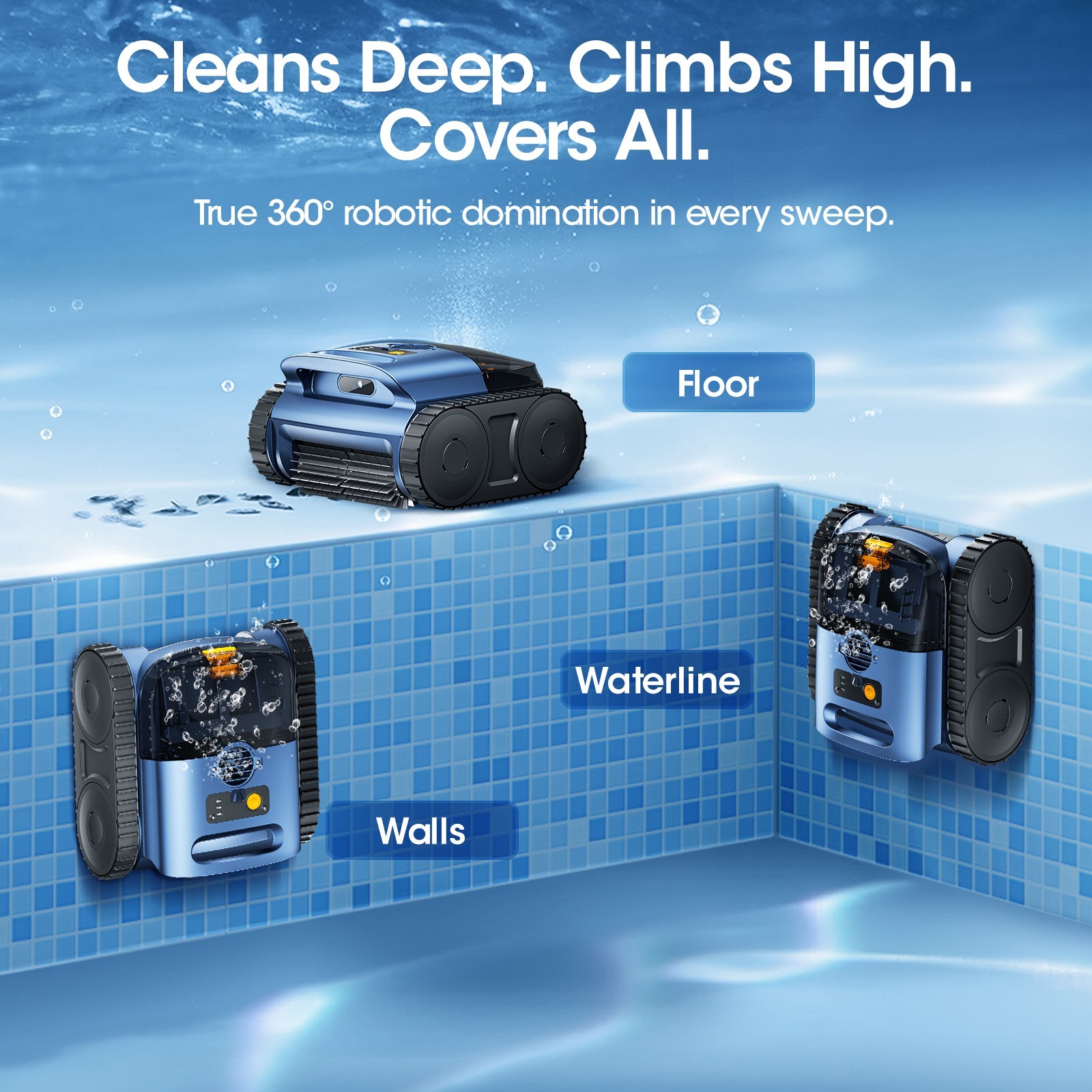 SEAUTO SAT25 Cordless Robotic Pool Cleaner 3H Floor/Wall/Waterline Cleaning