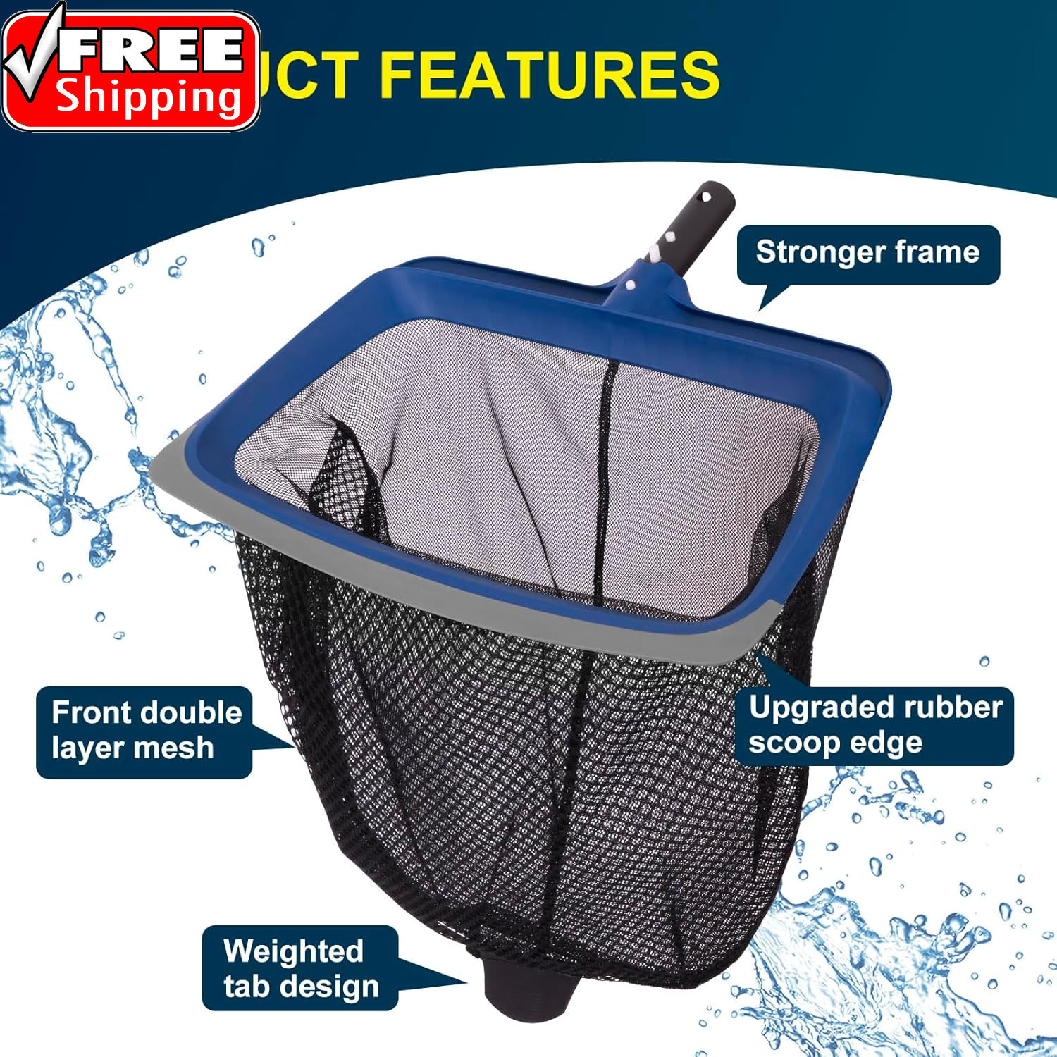 Deluxe Swimming Pool Cleaning Kit Including Pool Skimmer Net with Rubber Edge, 1
