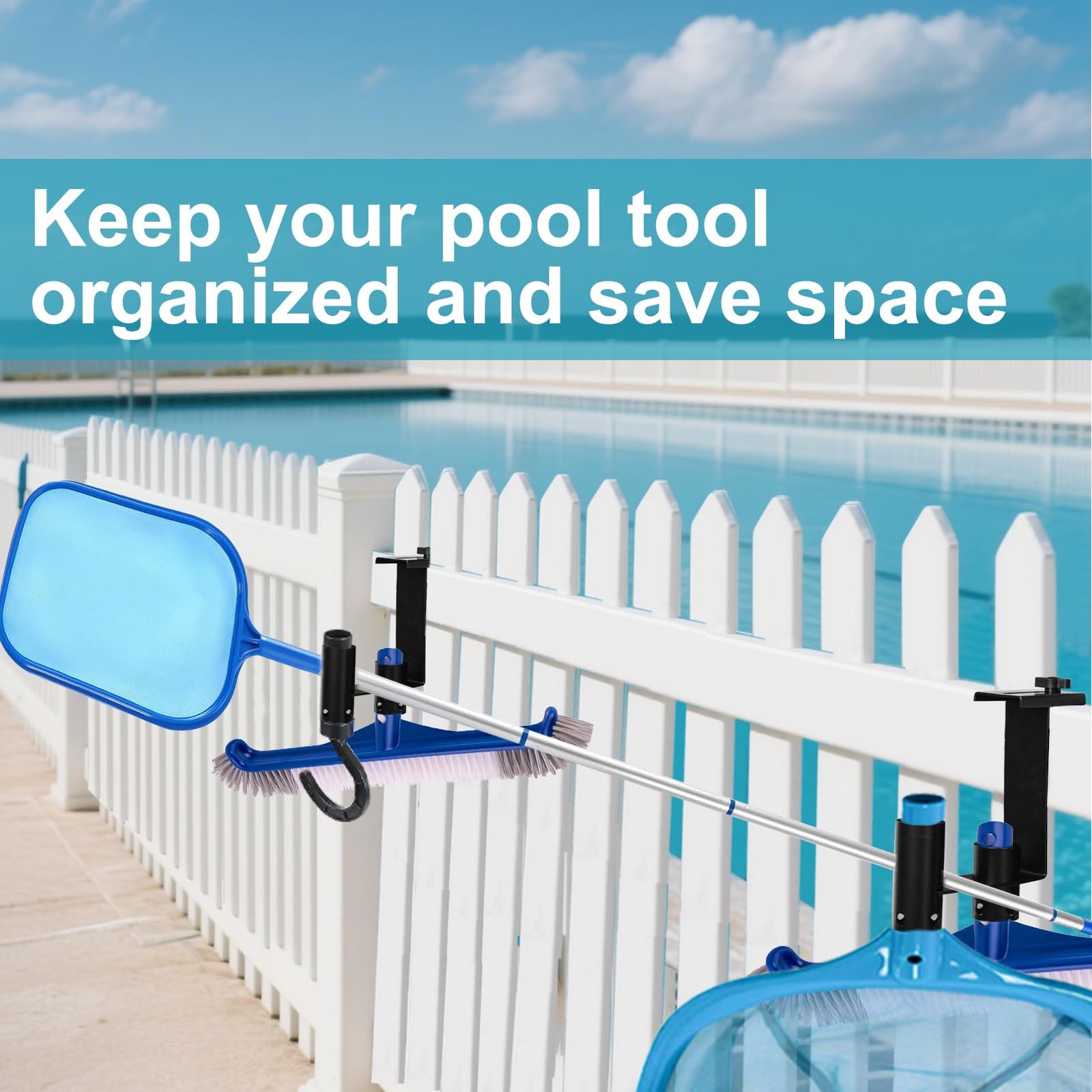 Adjustable Pool Fence Hooks Metal Organizer for Cleaning Tools & Accessories