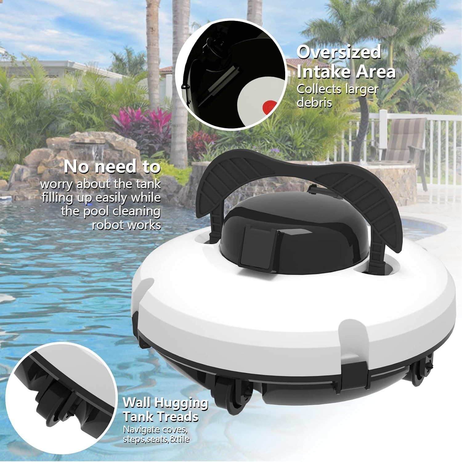 PZO-18 Robotic Cordless Pool Cleaner Smart 5200mAh Lithium Auto-Park 1000