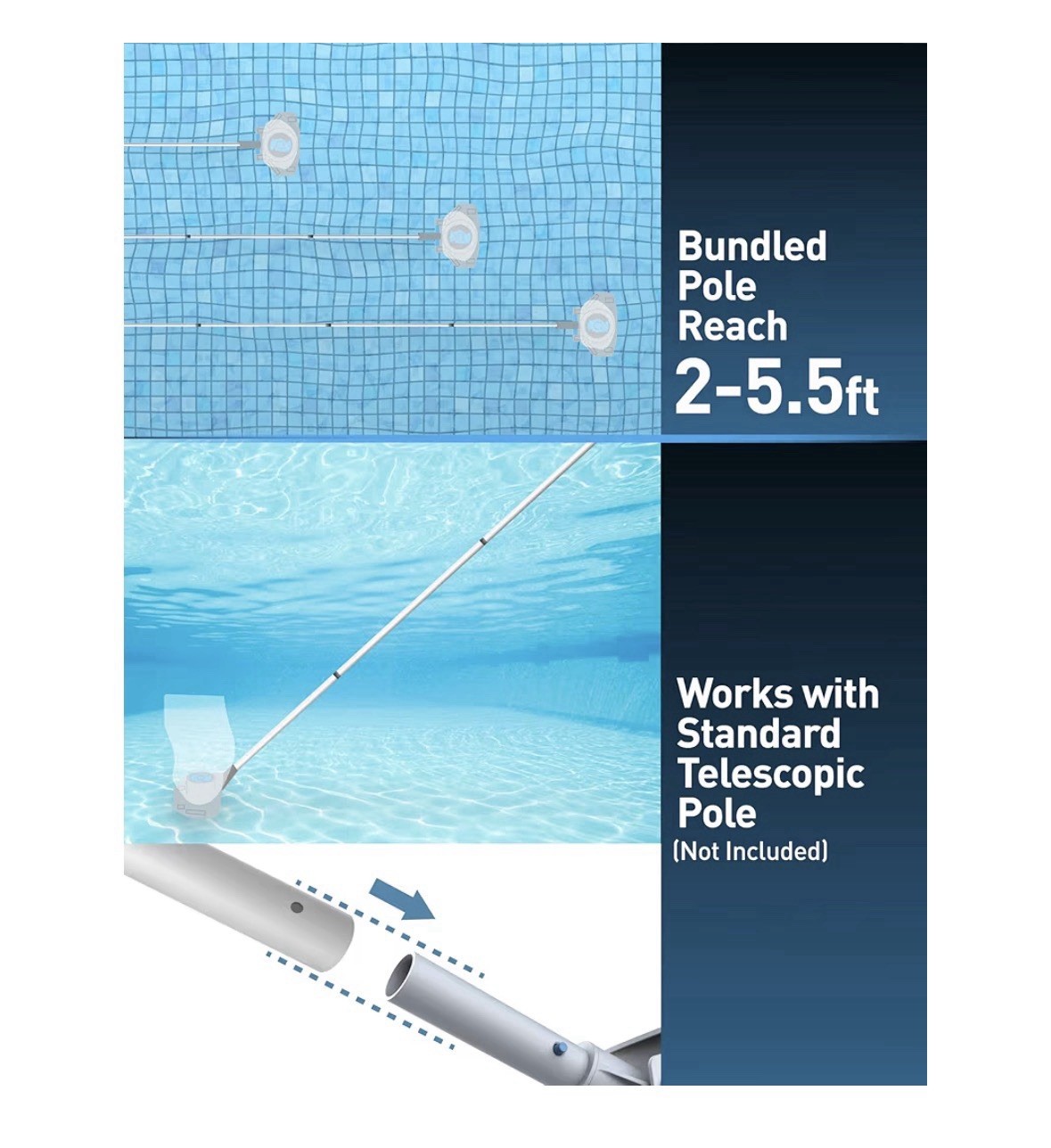 Cordless Rechargeable Pool Vacuum w/ Pole, Charger & Bag
