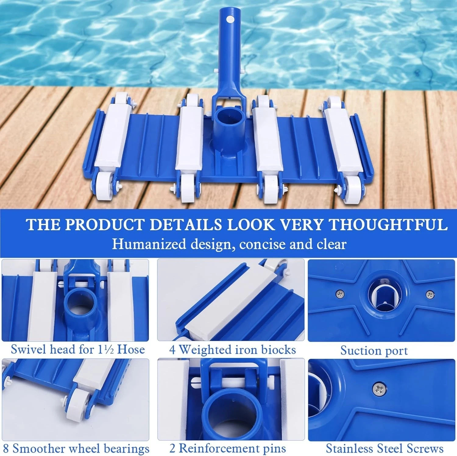 Pool Vacuum Head with Wheels 14&Prime; Heavy Duty Head Pool Cleaner Vac Head Flexible