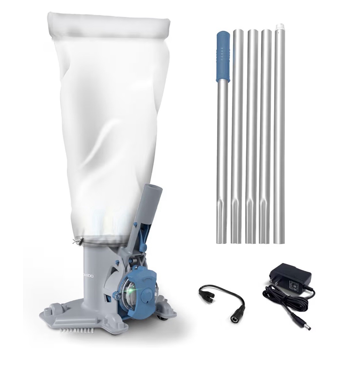 Cordless Rechargeable Pool Vacuum w/ Pole, Charger & Bag