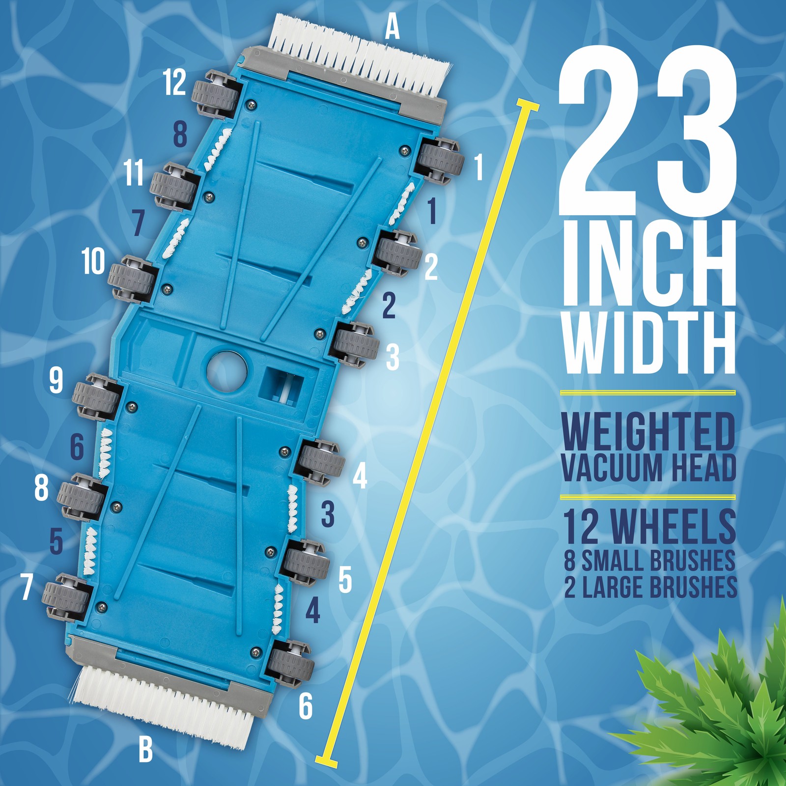 19&Prime; Pro HD Weighted Flexible Concrete Swimming Pool Vacuum Head Side Brushes