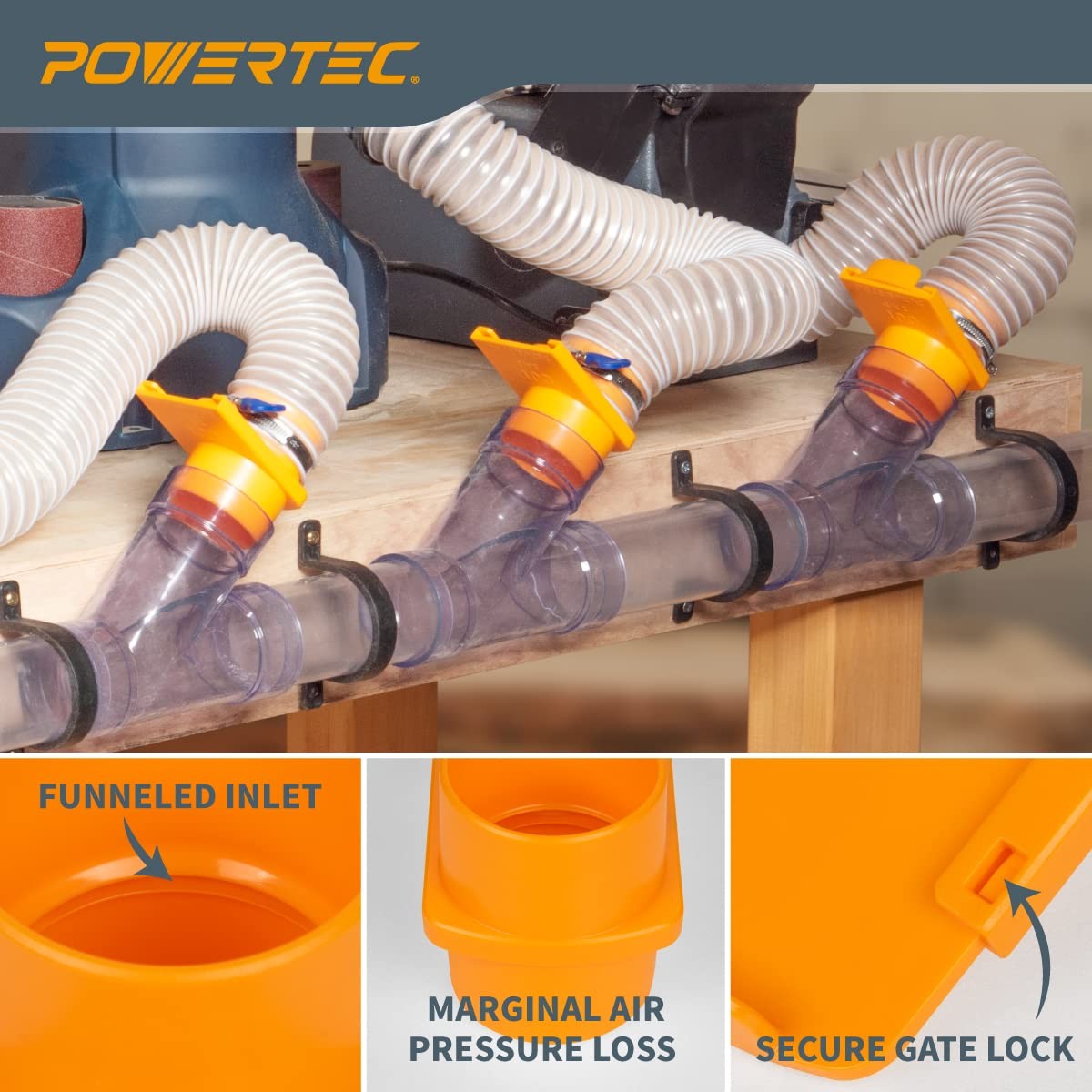 POWERTEC 70294-P6 2-1/2&Prime; Blast Gate 6-Pack Anti-Clog ABS Plastic Dust Collect