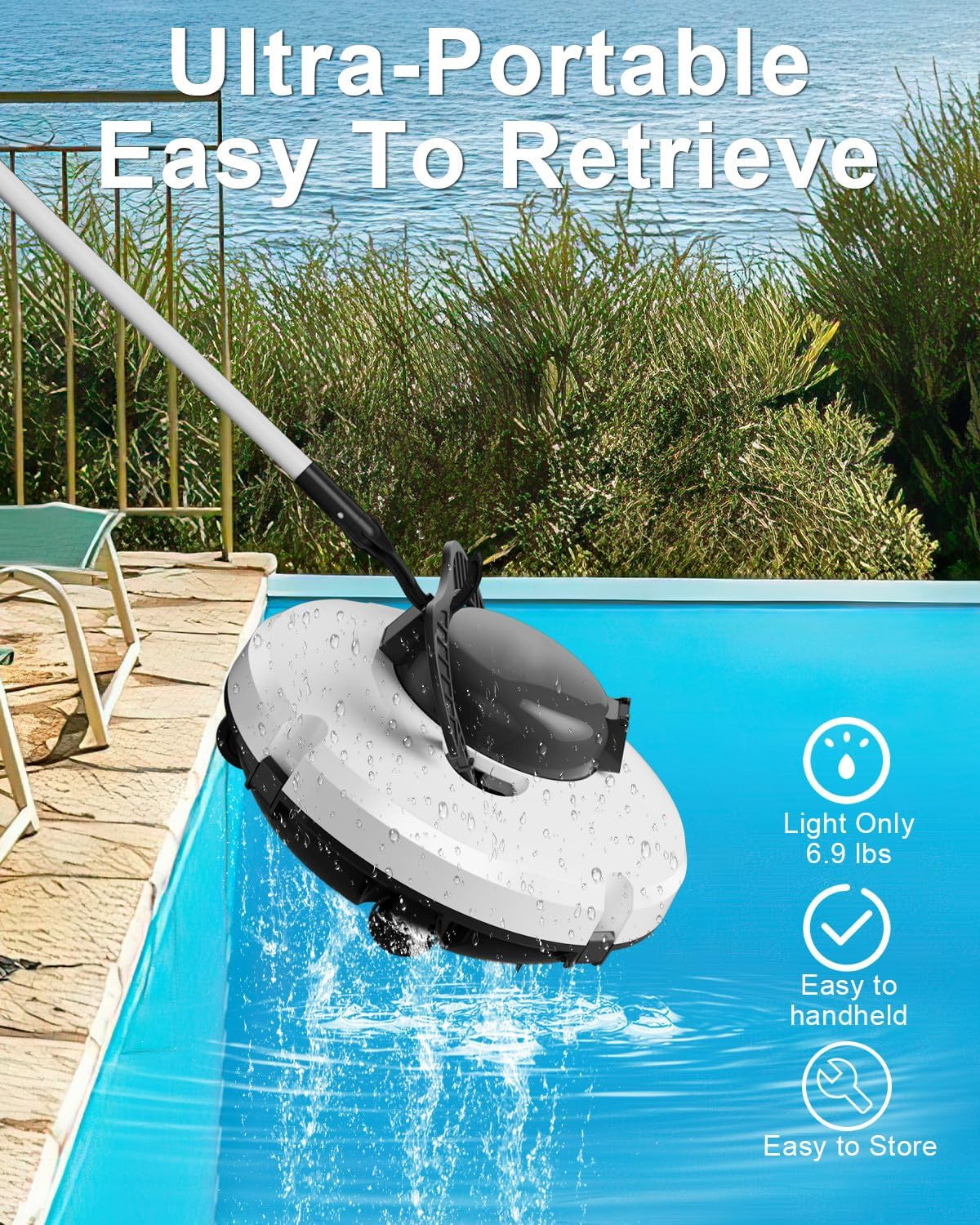 GMAPLAE Cordless Pool Vacuum for above Ground Pool, Robotic Pool Cleaner with Du