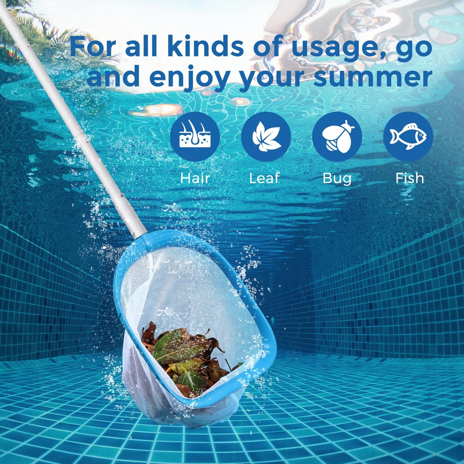 Professional Pool Skimmer Net 6 Feet with Aluminum Poles for Fast Debris Removal