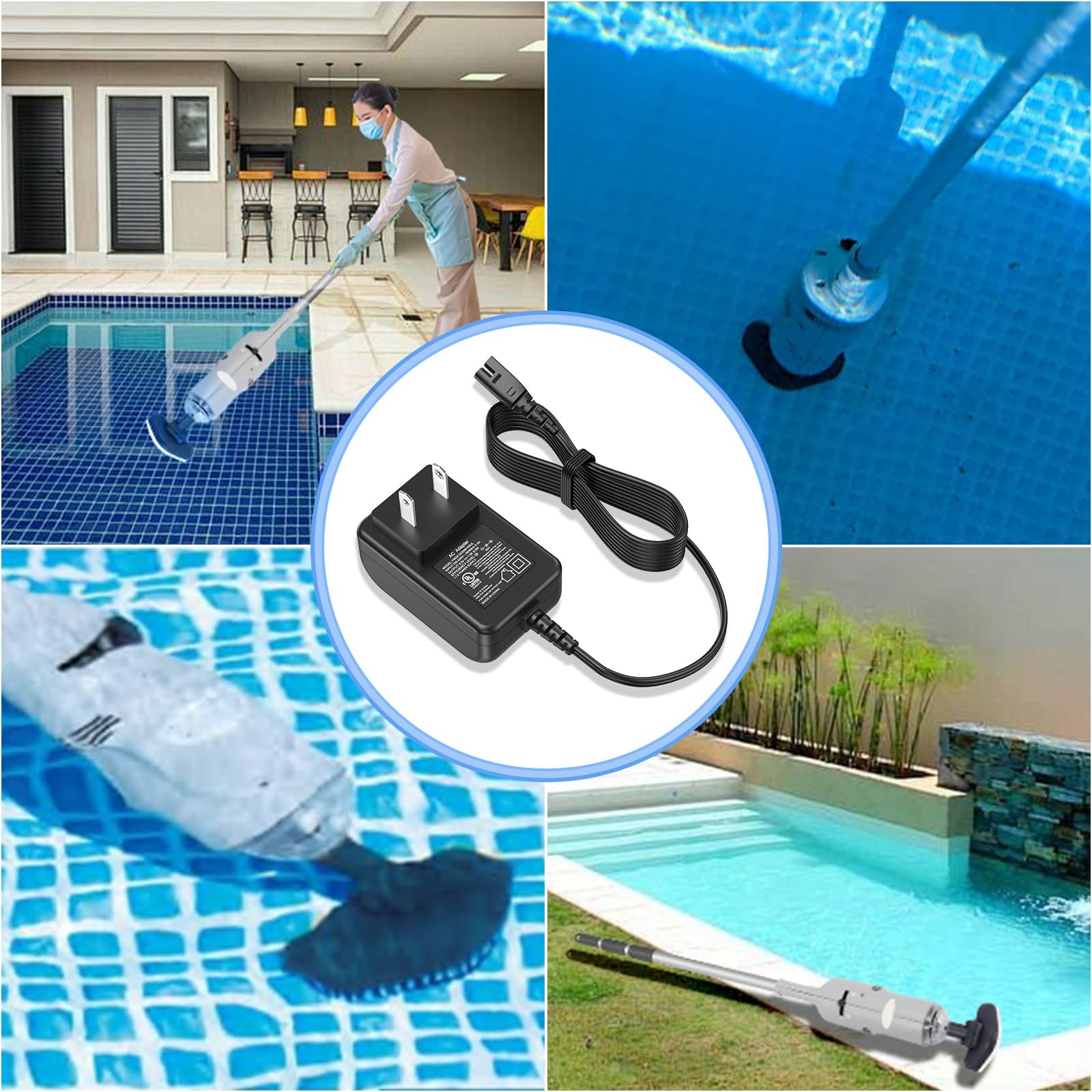 5V Pool Vacuum Cleaner Charger Fit for Intex Rechargeable Handheld BLACK