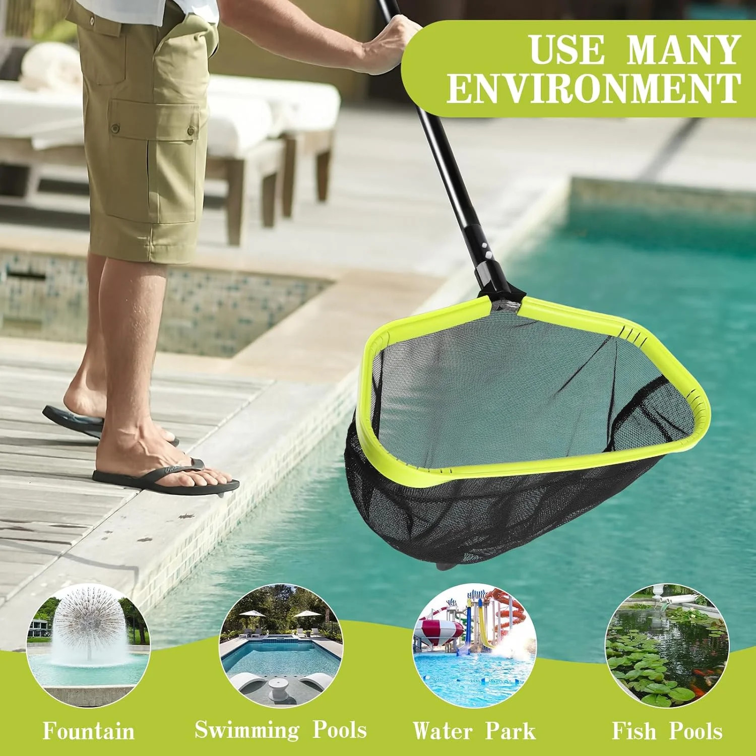 Double-Layer Deep Bag Pool Skimmer Net with Reinforced Frame – Fine Mesh Pool Le