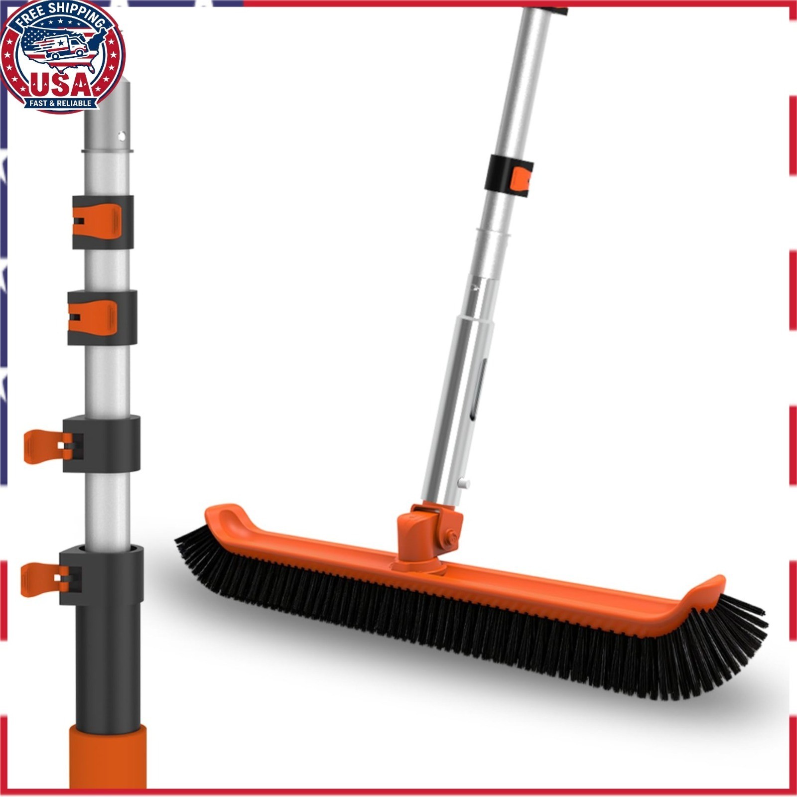 LAANPOLE 16FT Telescopic Pool Brush with Heavy Duty Pole for Cleaning