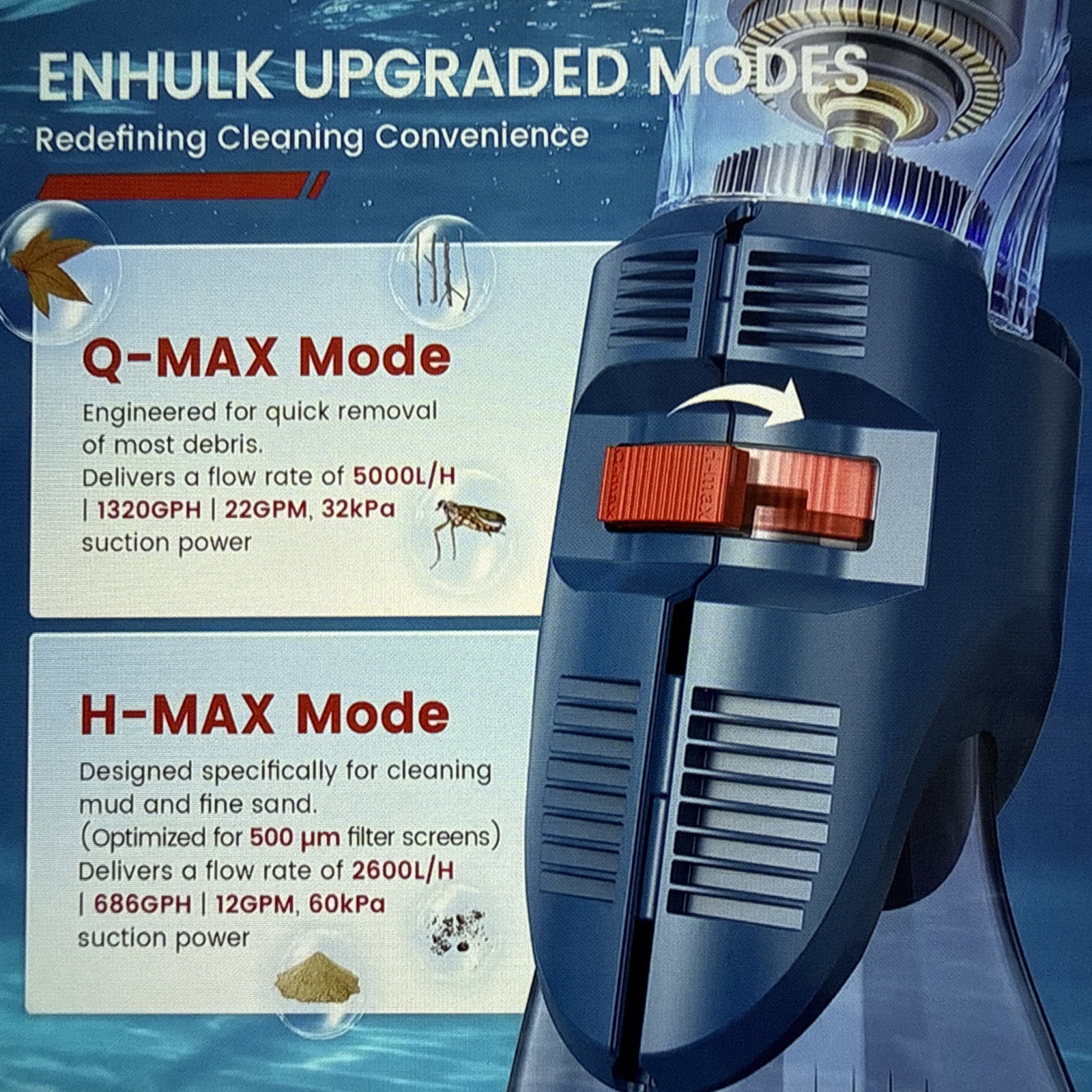 Cordless Pool Vacuum with Dual Mode & 22 GPM Suction for In/Above Ground Pools