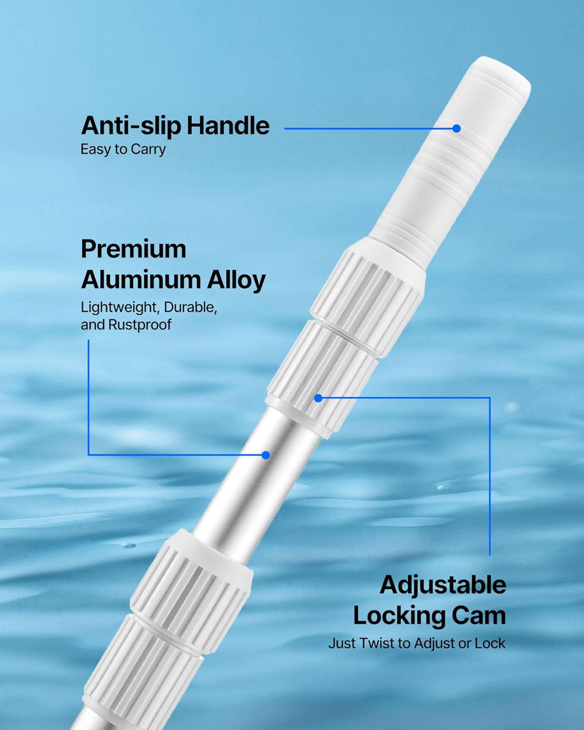 Pool Pole, 3.4 to 15 Ft Telescoping Swimming Pool Cleaning Poles, Professional A