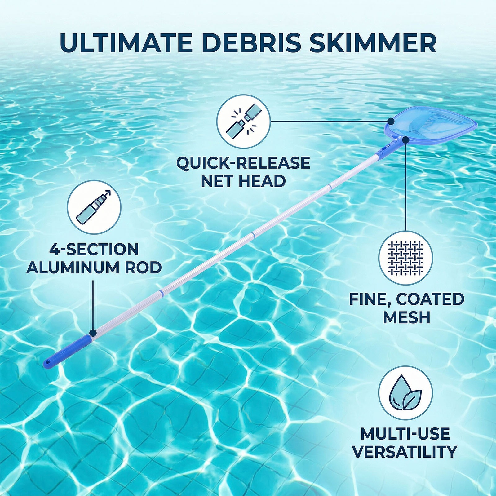 4 Section Pool Skimmer Net Portable For Small Pool Cleaning V1