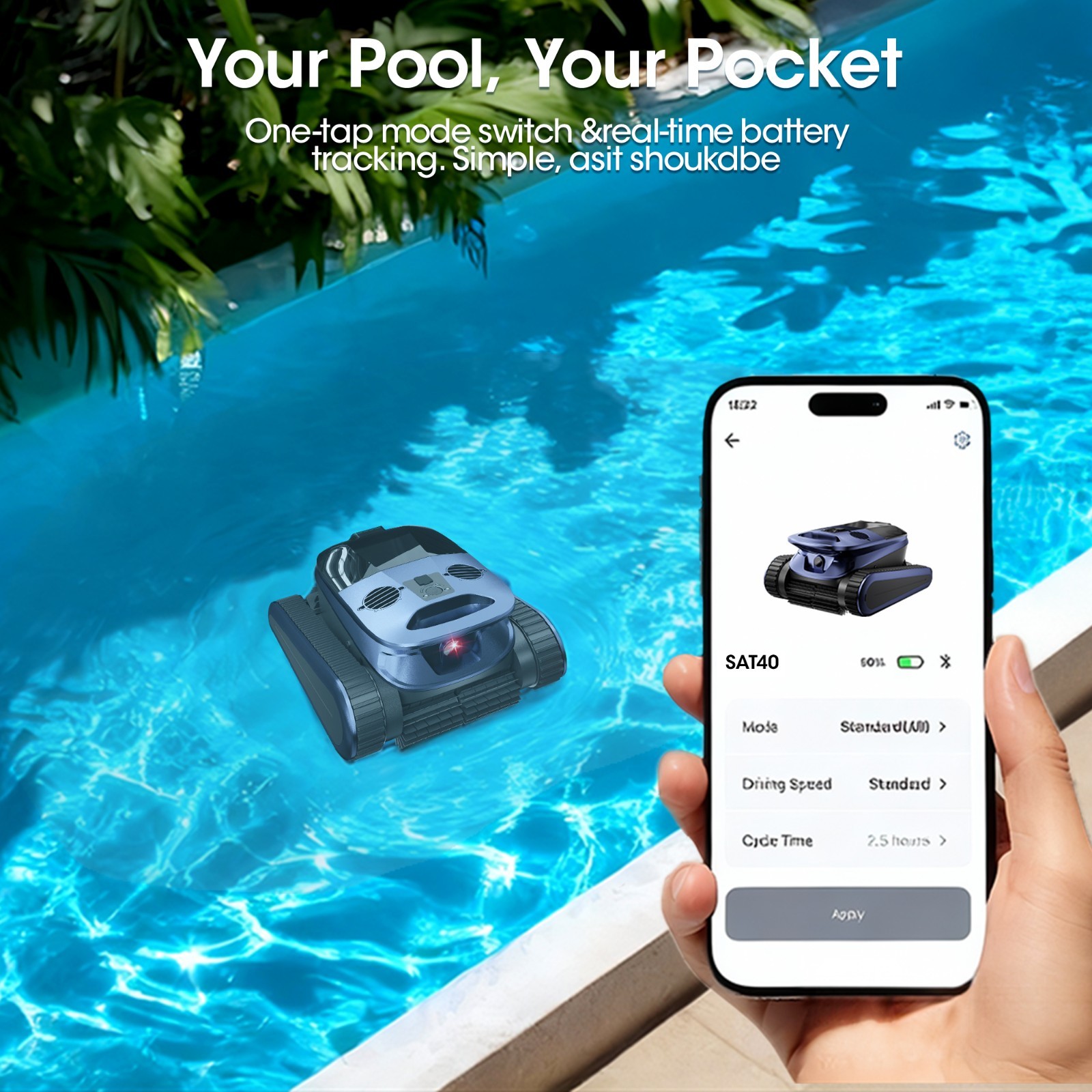 Robotic Pool Cleaner for Inground Pool Smart Wavepath Navigation 240-Min Runtime