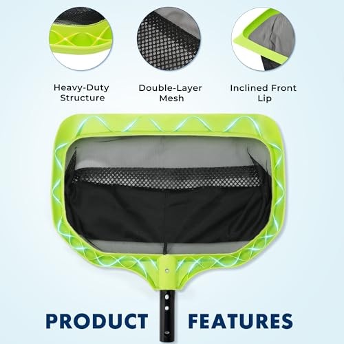 Pool Skimmer Net 17.5&Prime; Leaf Rake with Fine Mesh – Reinforced Pool Net