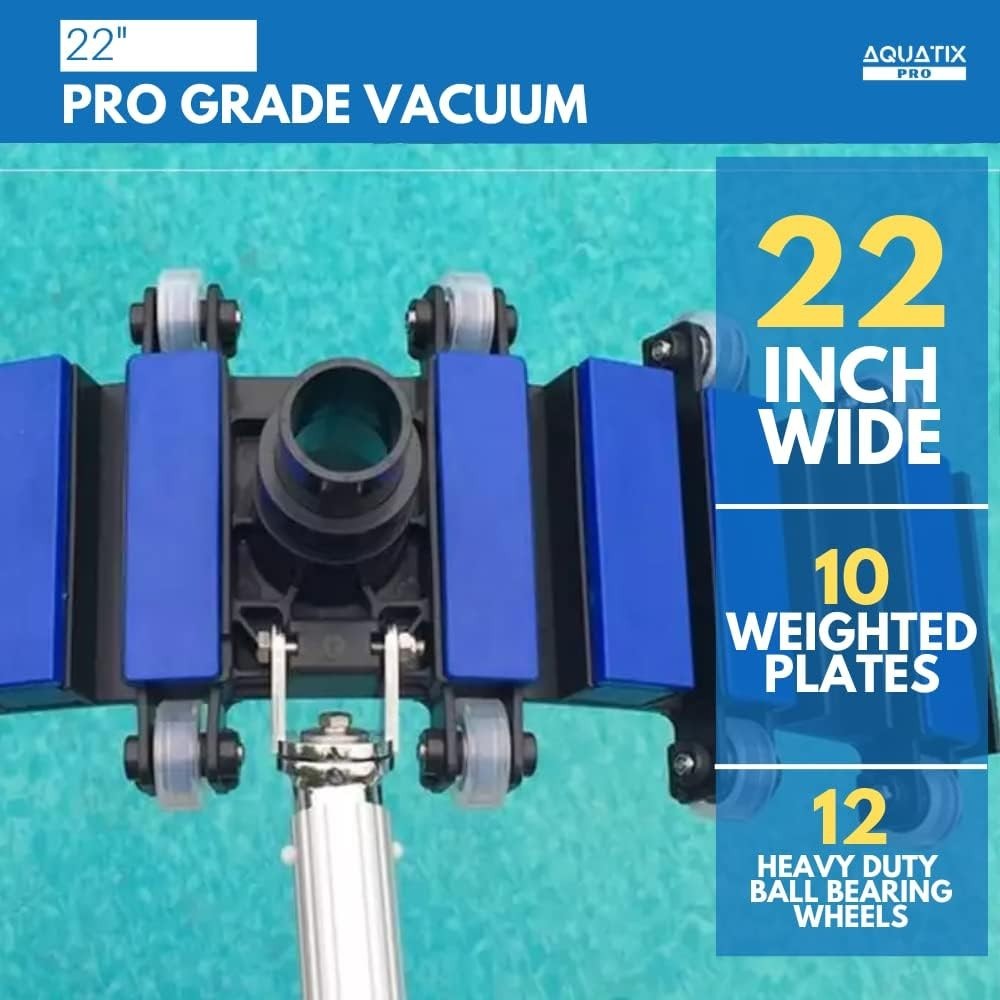 Pool Vacuum Head, 22&Prime; Extra Large Commercial Grade, 10 Weighted Plates, 2 X Hose