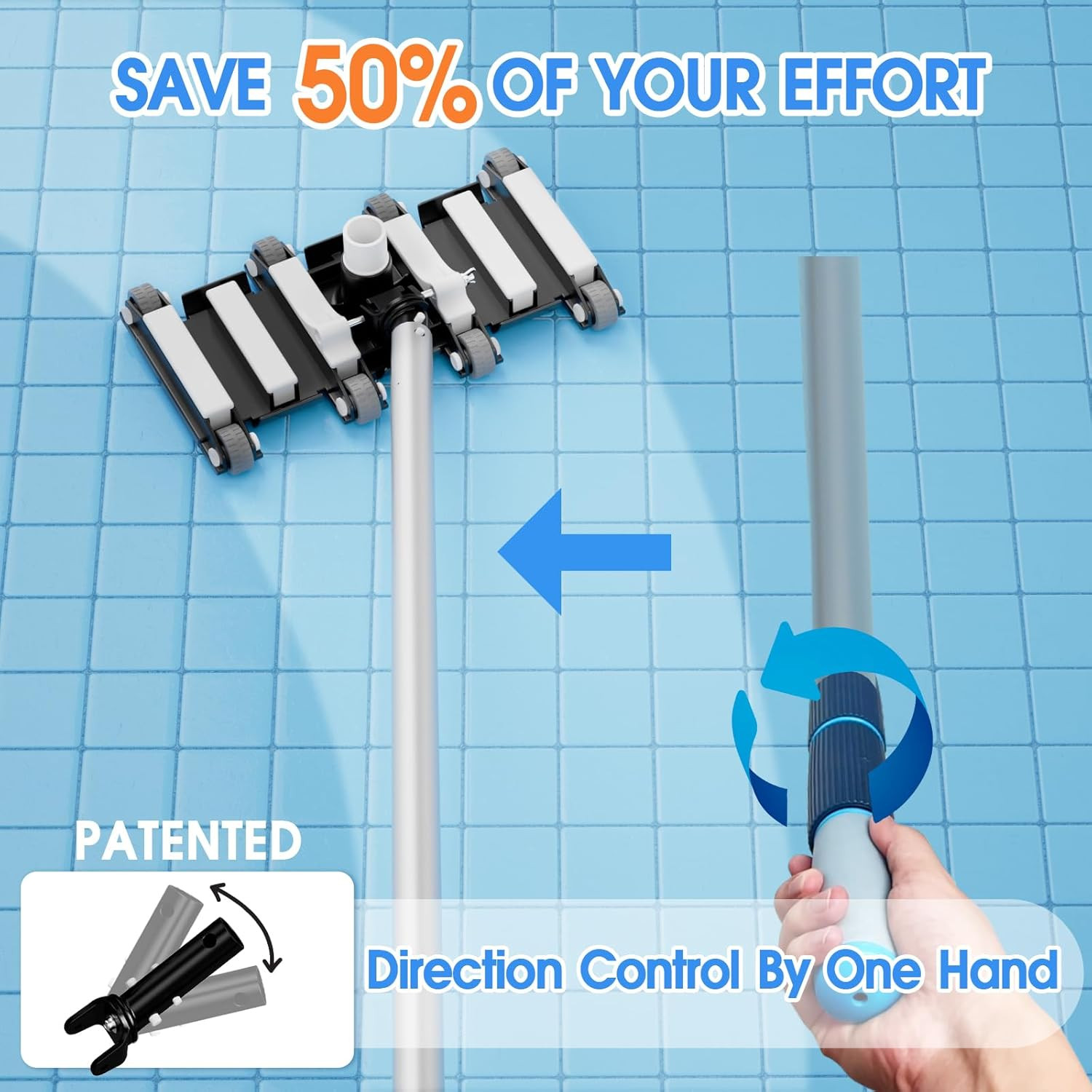 4.4LB Weighted Pool Vacuum Head with Direction Control Handle, Debris Flow Defle