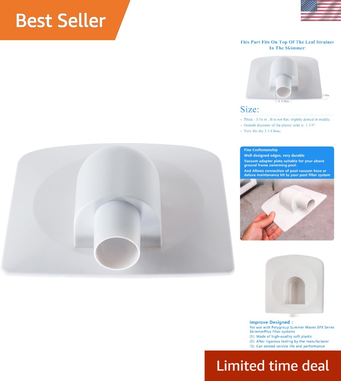 SFX Pool Vacuum Plate Adapter for Summer Waves P58PP1955W05 – Easy Install