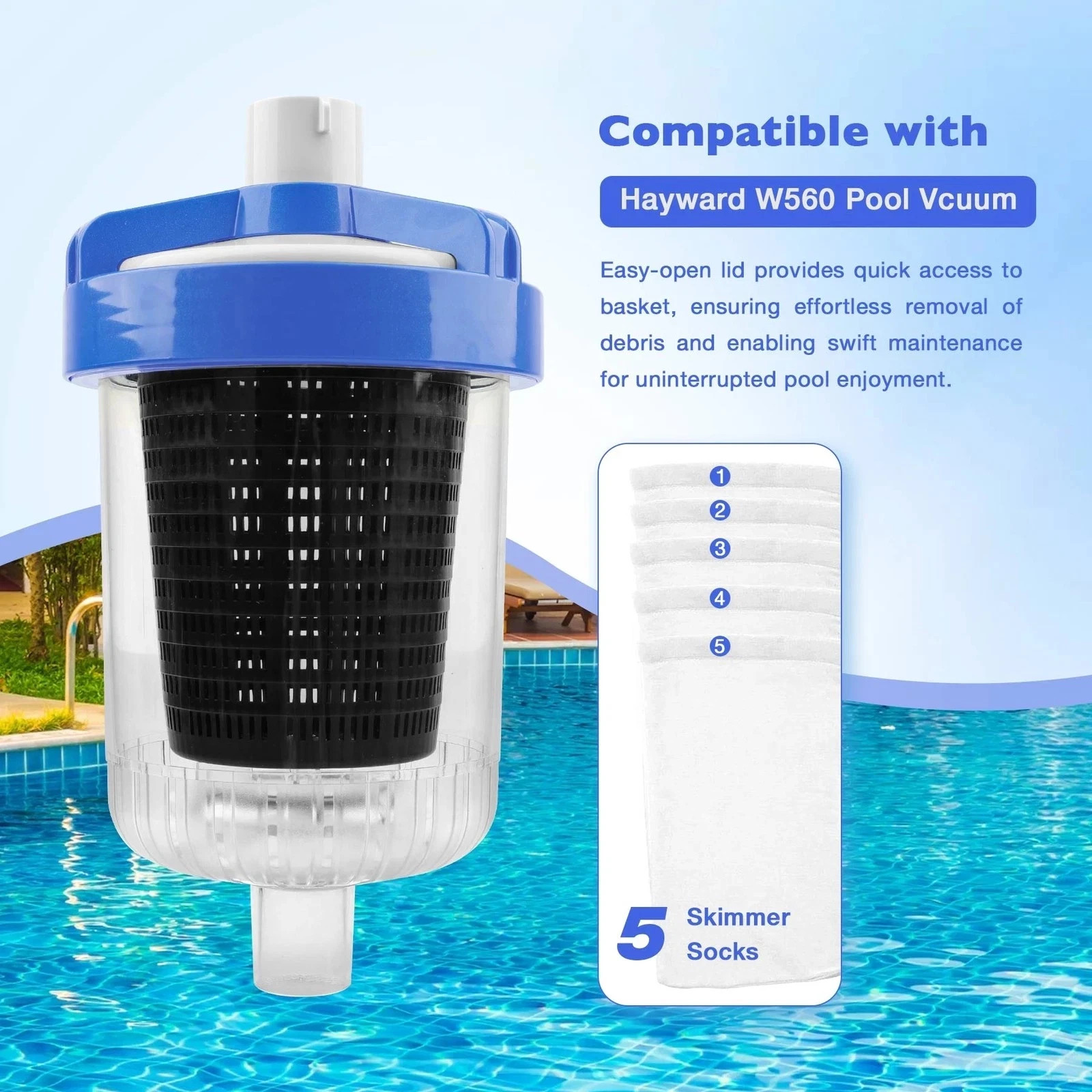 In-line Pool Leaf Canister Basket Fits Hayward W560 Poolvac Suction Cleaners