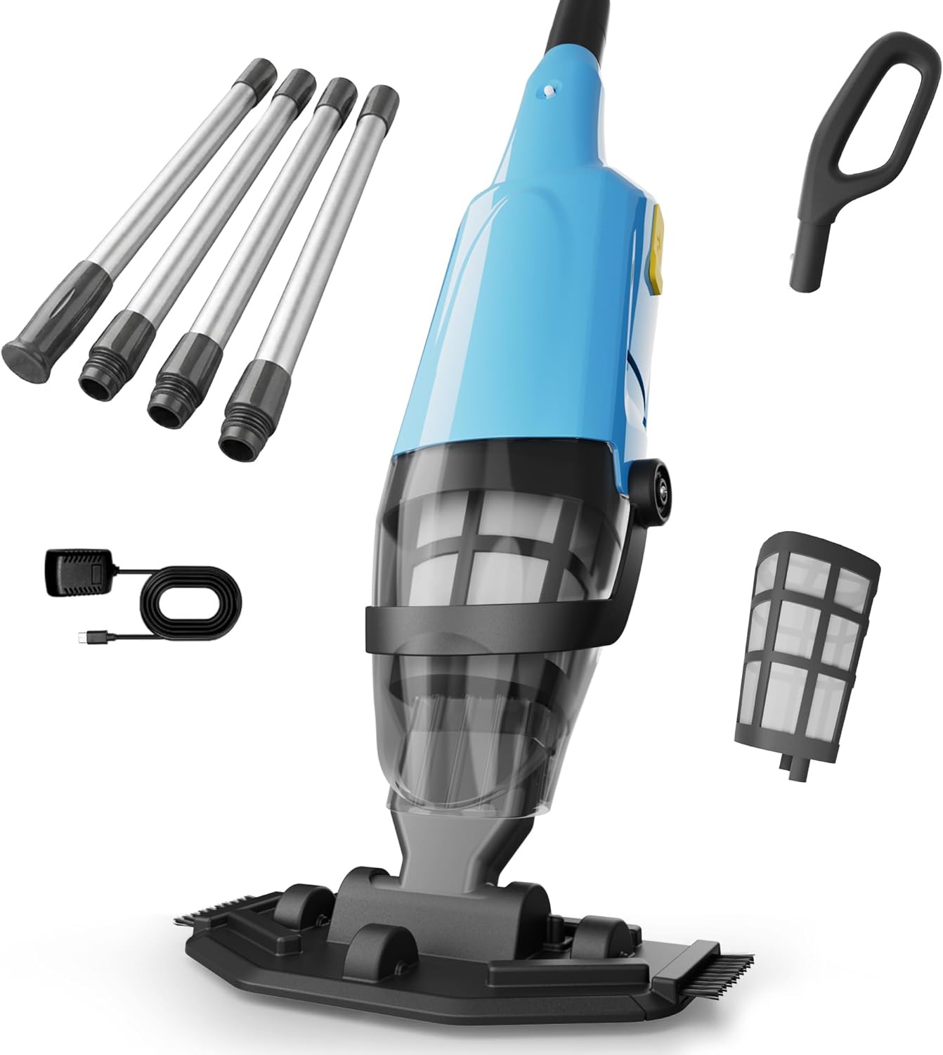 Cordless Pool Vacuum above & Inground Pools, Powerful 15GPM Suction, Handheld Po