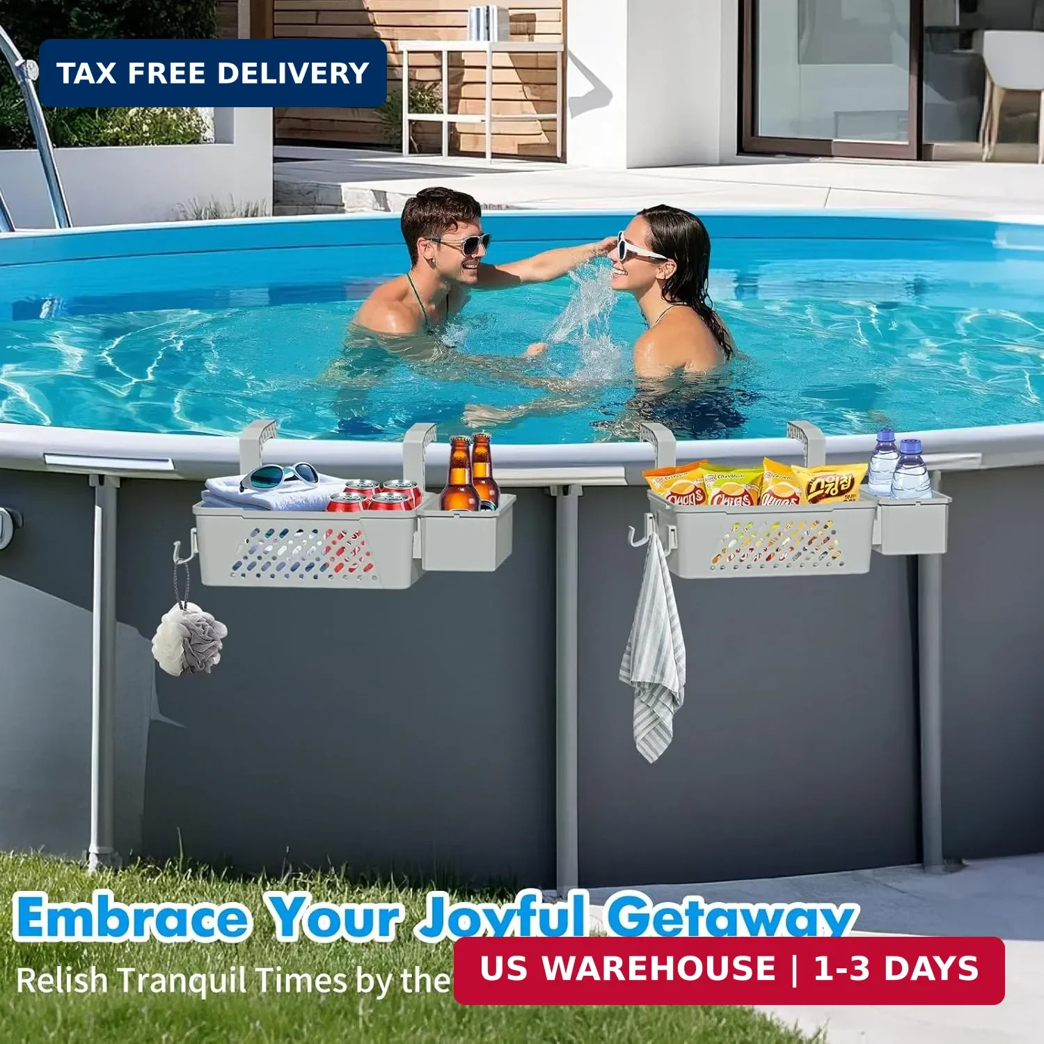 Poolside Storage Basket 2 Pack – Above Ground Pool Accessories, Swimming Pool St
