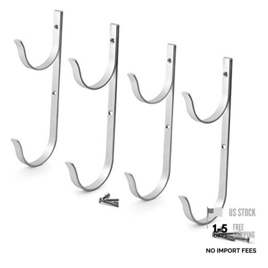 Pool Pole Hanger Premium 4pc Aluminium Holder Set, Ideal Hooks for Telescopic