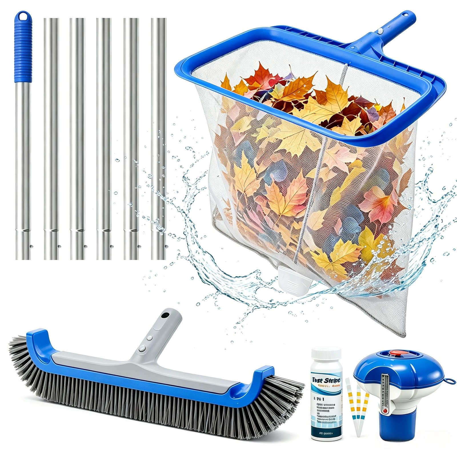 Consciot Pool Cleaning Kit, incl. Rake Net, Brush, Pole, Dispenser 5PCS, PK05