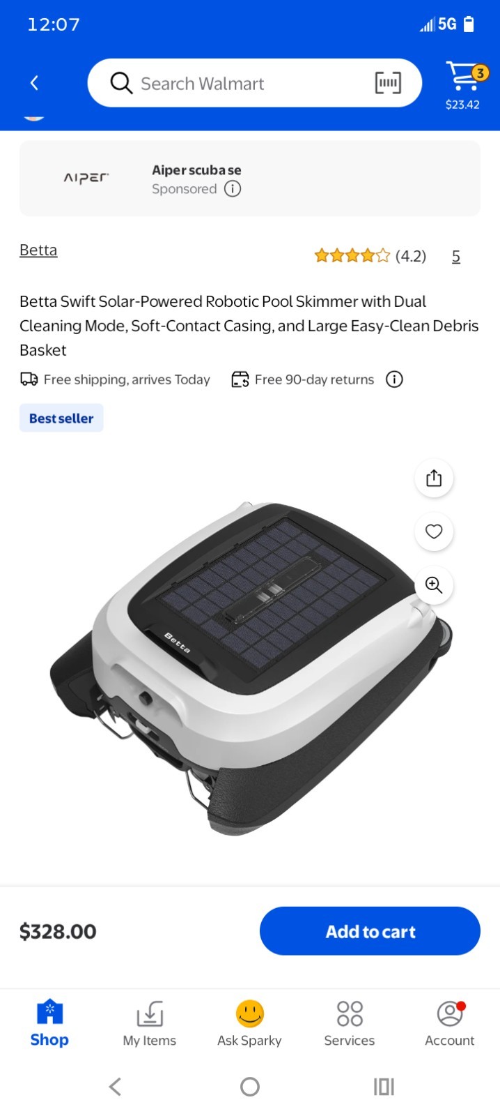 New Betta Swift Solar Powered Smart Robotic Pool Skimmer