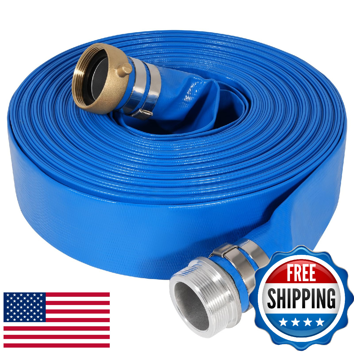 Heavy Duty 50ft 1.5in PVC Lay Flat Pool Backwash Hose w/ Aluminum Connectors