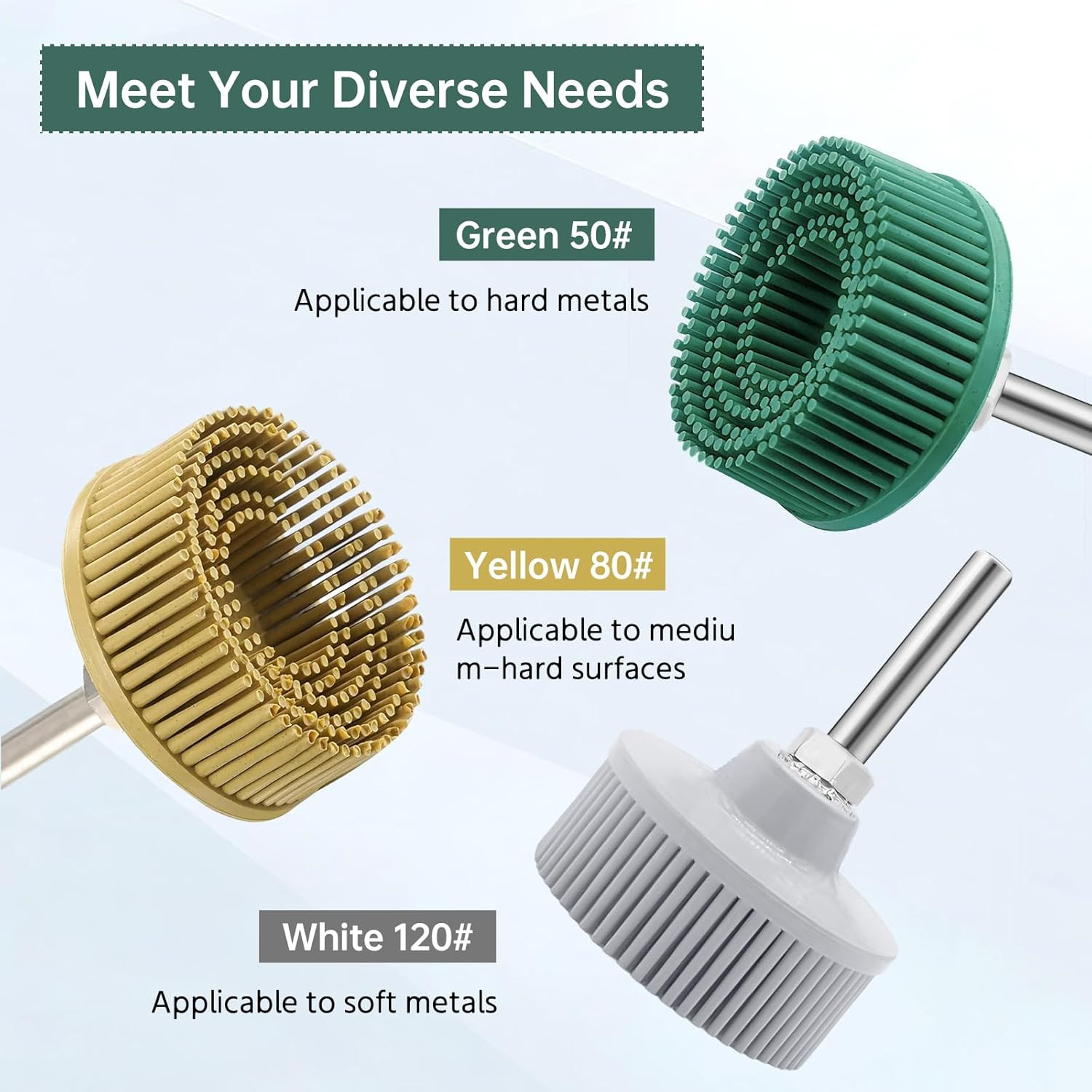 3Pcs Bristle Disc 2 Inch Gasket Remover Wheel Tool – 50#, 80#, 120# Size,