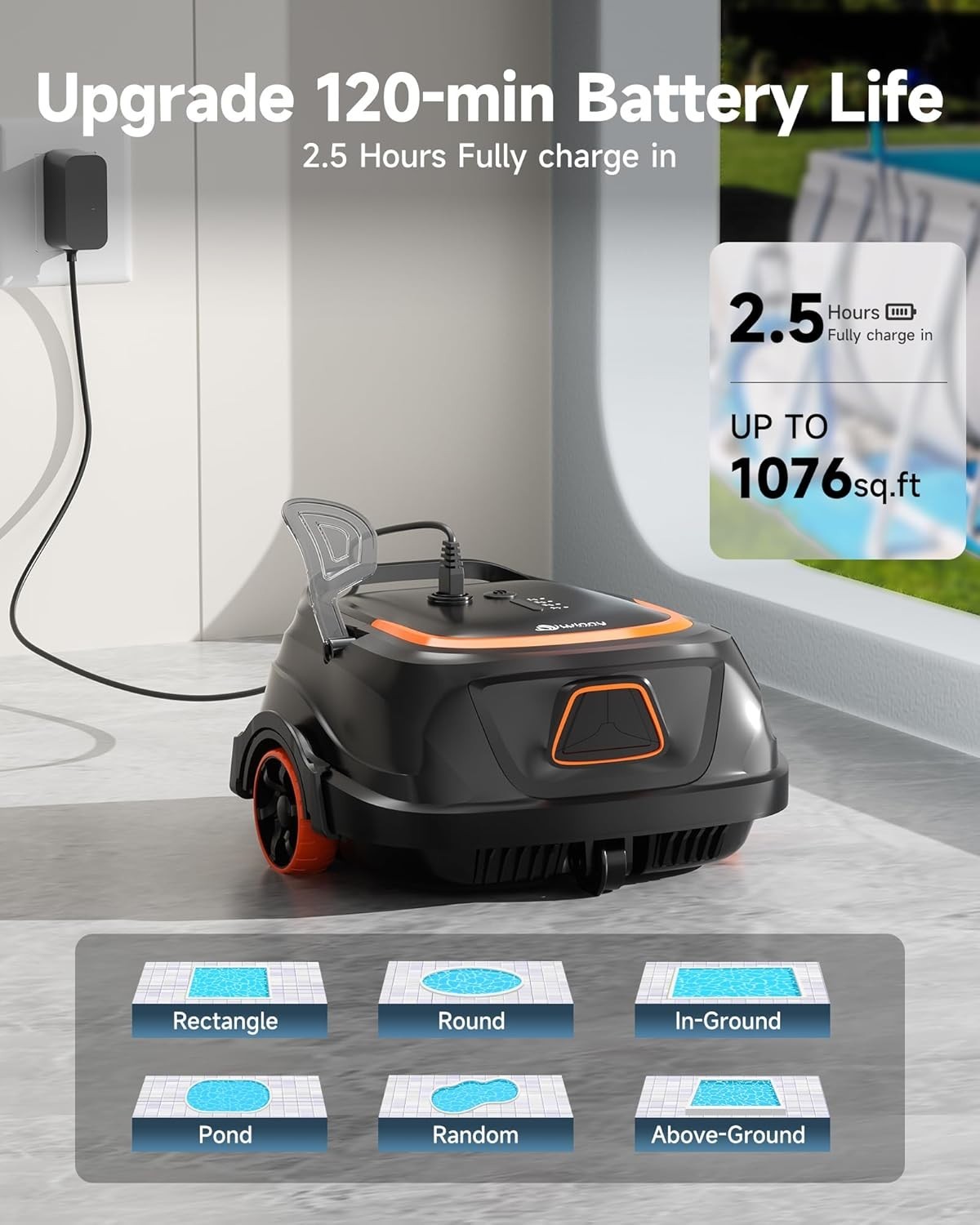 Fast Charging Robotic Pool Vacuum with 7-Day Cycle Timer for Easy Maintenance