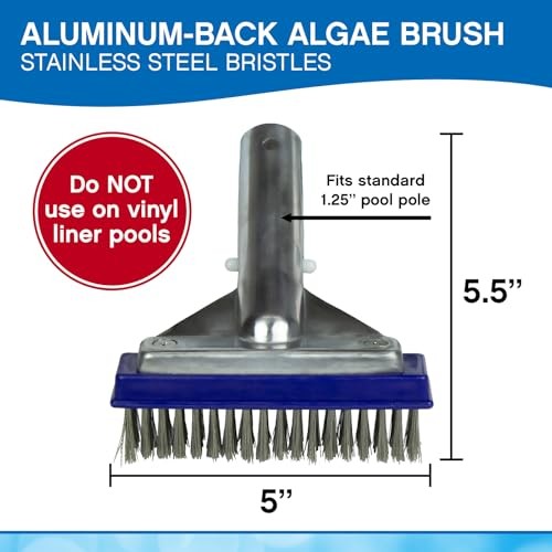 Stainless Steel Pool Algae Detail Brush, Heavy-Duty 5-Inch Steel Brush