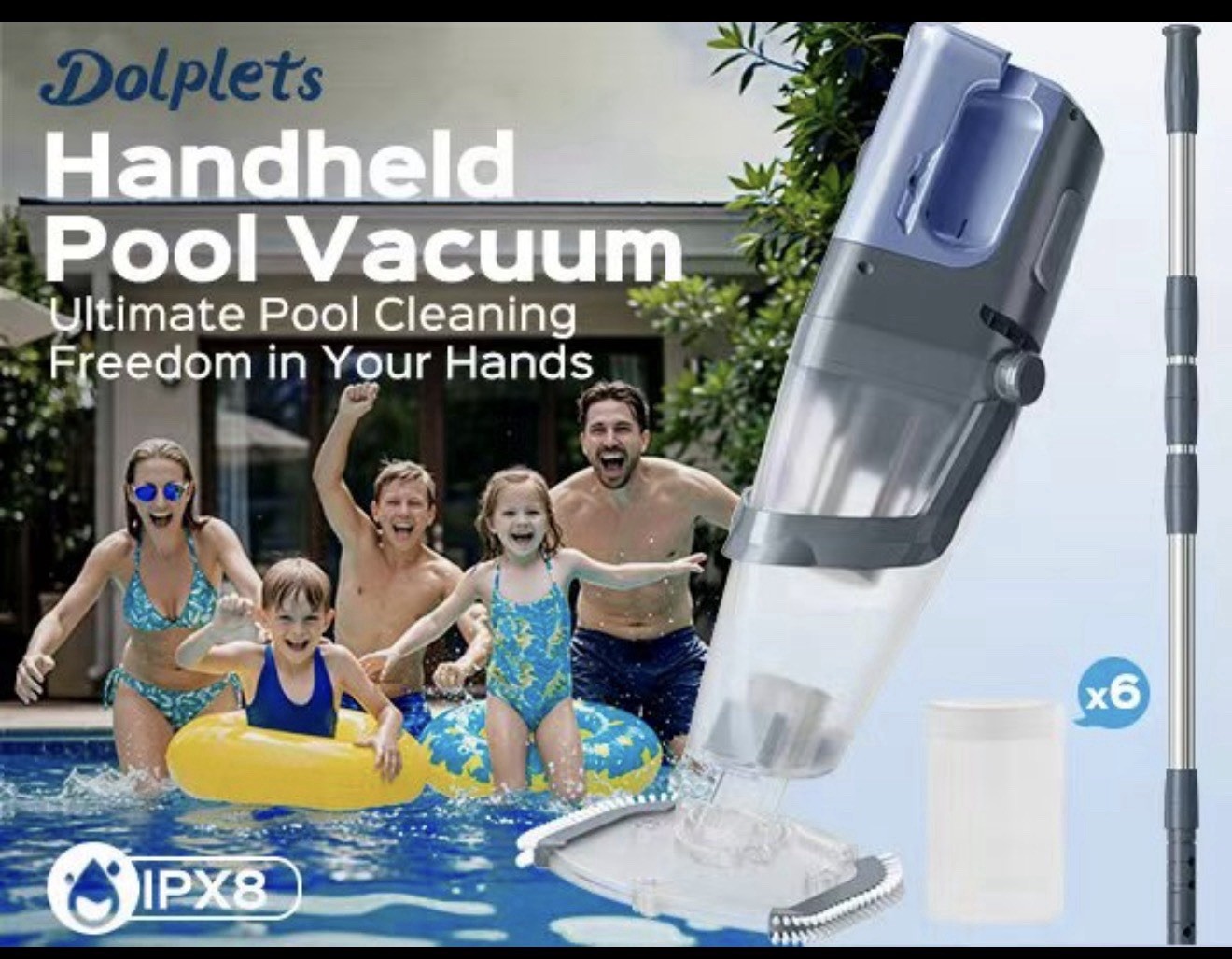 Cordless Handheld Pool Vacuum Cleaner with Telescopic Pole, 26.5 GPM Powerful Su