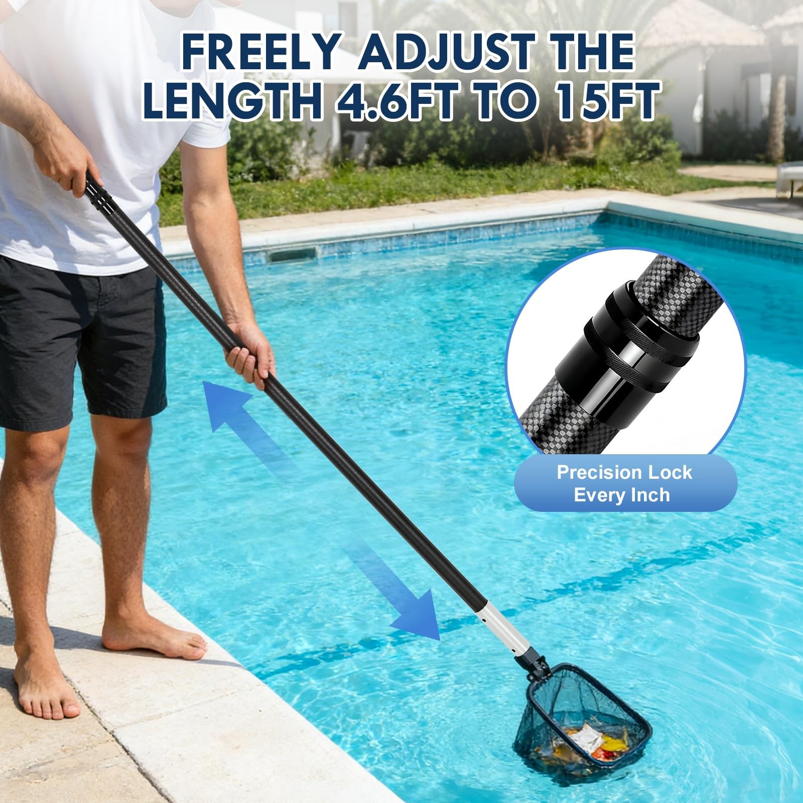 Crohdle Carbon Fiber Pool Pole Telescopic 4.6-15 Ft Lightweight Adjustable