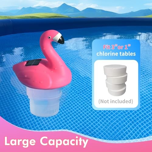 Solar Pool Chlorine Floater, Flamingo Chlorines Floater with Light, 11 in Red