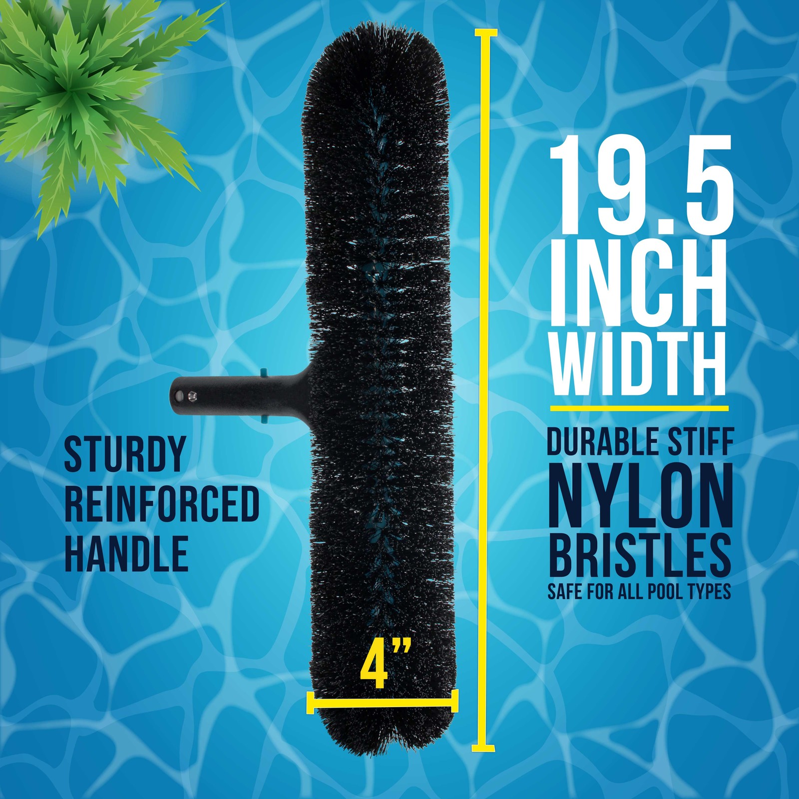 18&Prime; Heavy-Duty Floor & Wall Pool Brush, 270 Degrees Bristles – Reinforced Handle