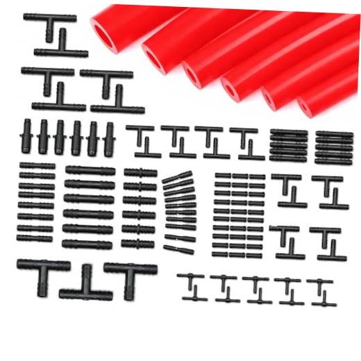 Silicone Vacuum Hose Kit 6PCS 5FT Tubing (1/8&Prime; to 5 Feet (with Connectors) Red