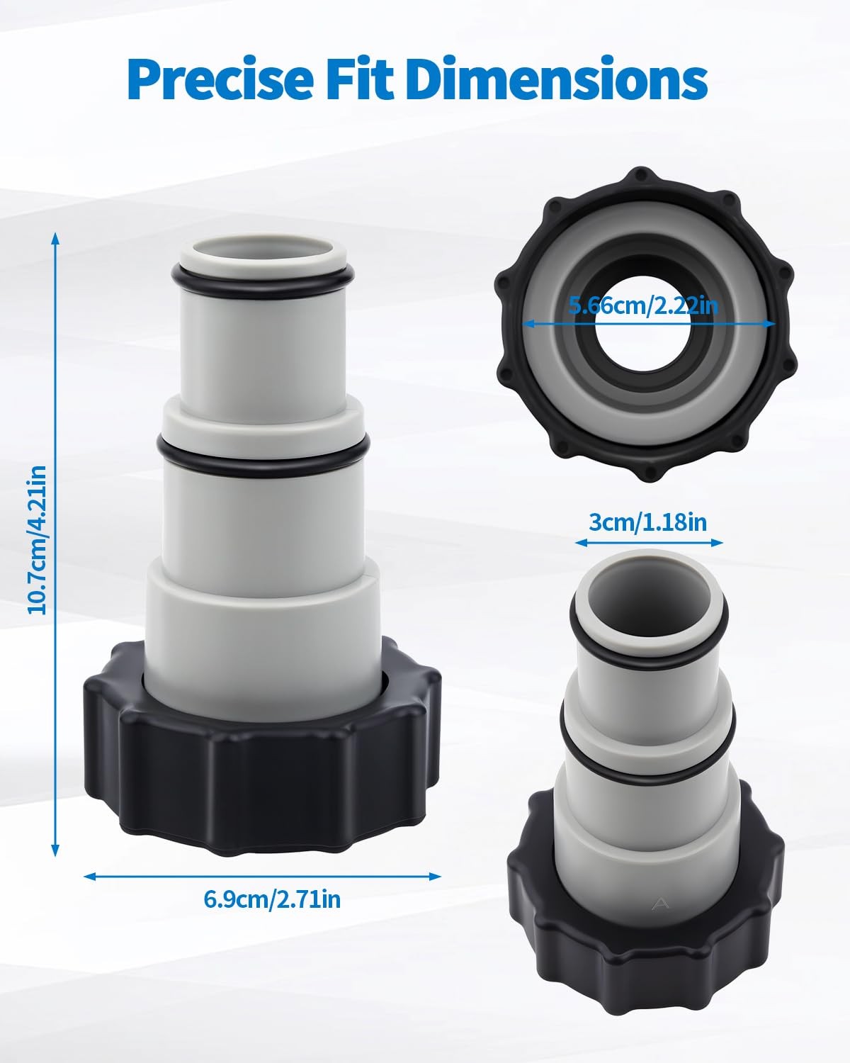 2 Pack Pool Hose Adapter A with Collar for Intex, Converts 1.5 2*4.28, Gray