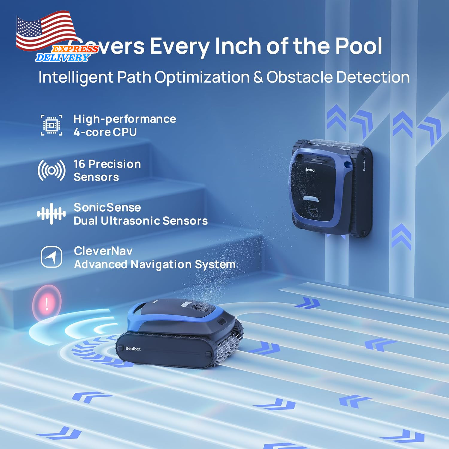 Aquasense 2 Cordless Robotic Pool Vacuum Cleaner Double-Pass Waterline Scrubbing