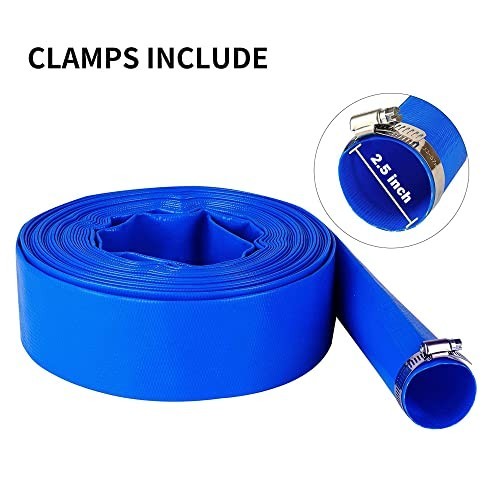 Heavy Duty 2.5&Prime; x 25ft Backwash Hose – Reinforced PVC Lay Flat Water Discharge f